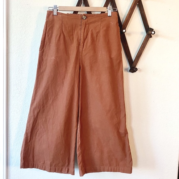 Good Luck Gem Pants - Wide Leg Cropped Chino Pants in Rust